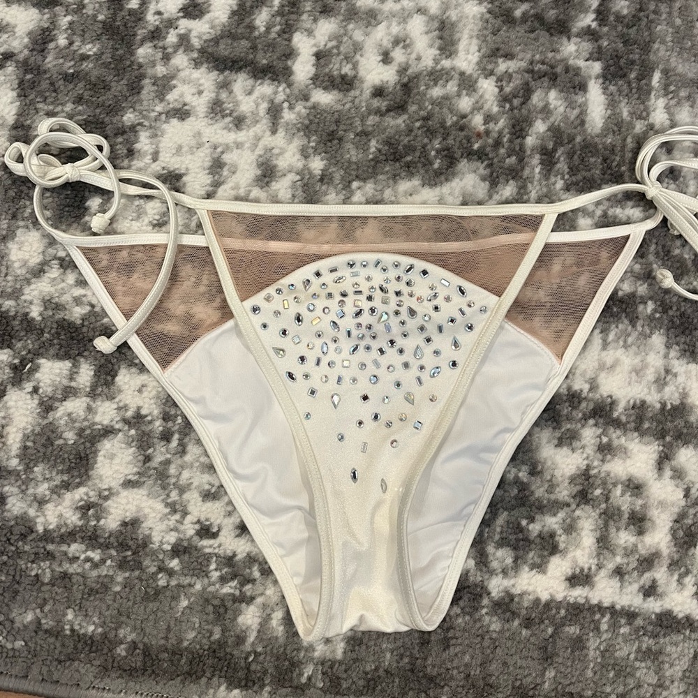 Victoria's Secret White and Cream bathing suit bottoms with Rhinestones